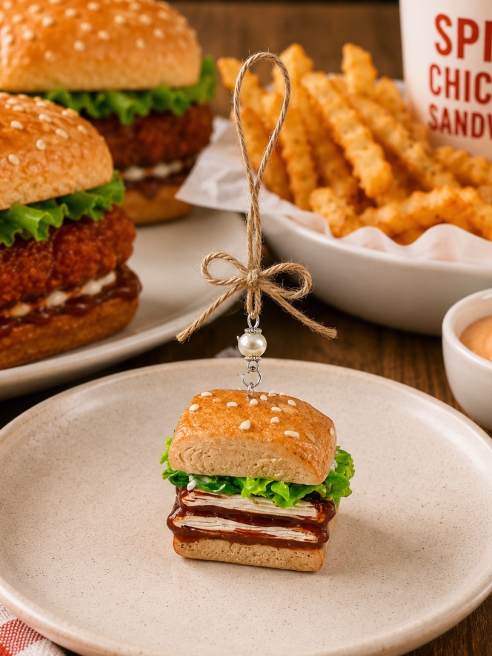 Spicy Chicken Sandwich Ornament | Handmade Mini Deli Sandwich Sub Decor